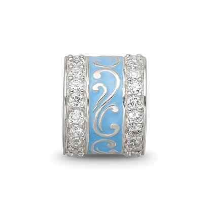 Sterling Silver Reflections Blue Enamel CZ Swirl Design Bead