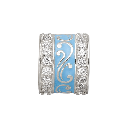 Sterling Silver Reflections Blue Enamel CZ Swirl Design Bead