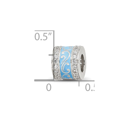 Sterling Silver Reflections Blue Enamel CZ Swirl Design Bead