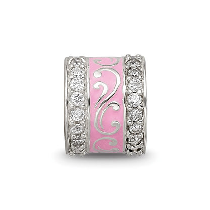 Sterling Silver Reflections Pink Enamel CZ Swirl Design Bead