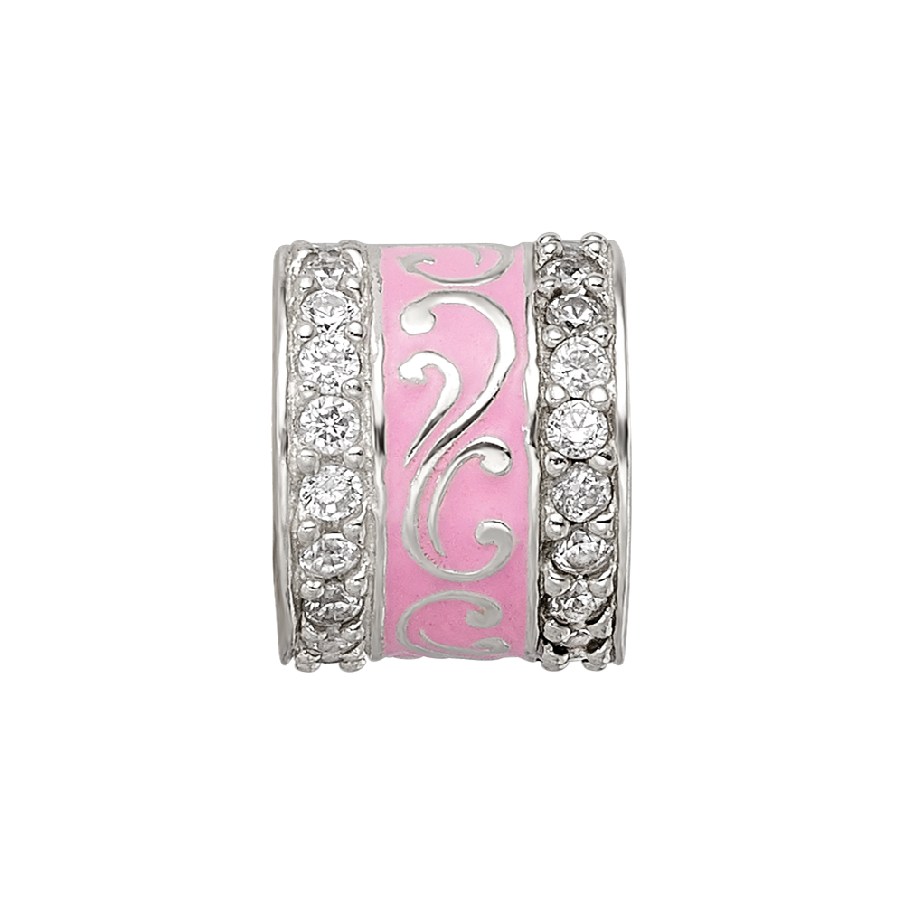 Sterling Silver Reflections Pink Enamel CZ Swirl Design Bead