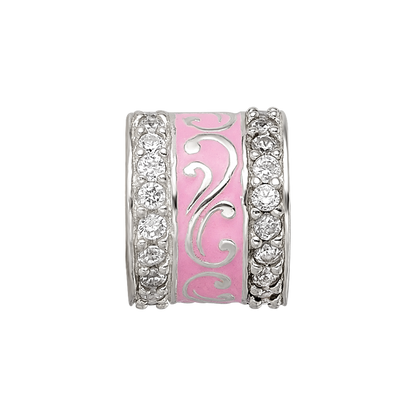 Sterling Silver Reflections Pink Enamel CZ Swirl Design Bead