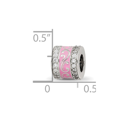 Sterling Silver Reflections Pink Enamel CZ Swirl Design Bead