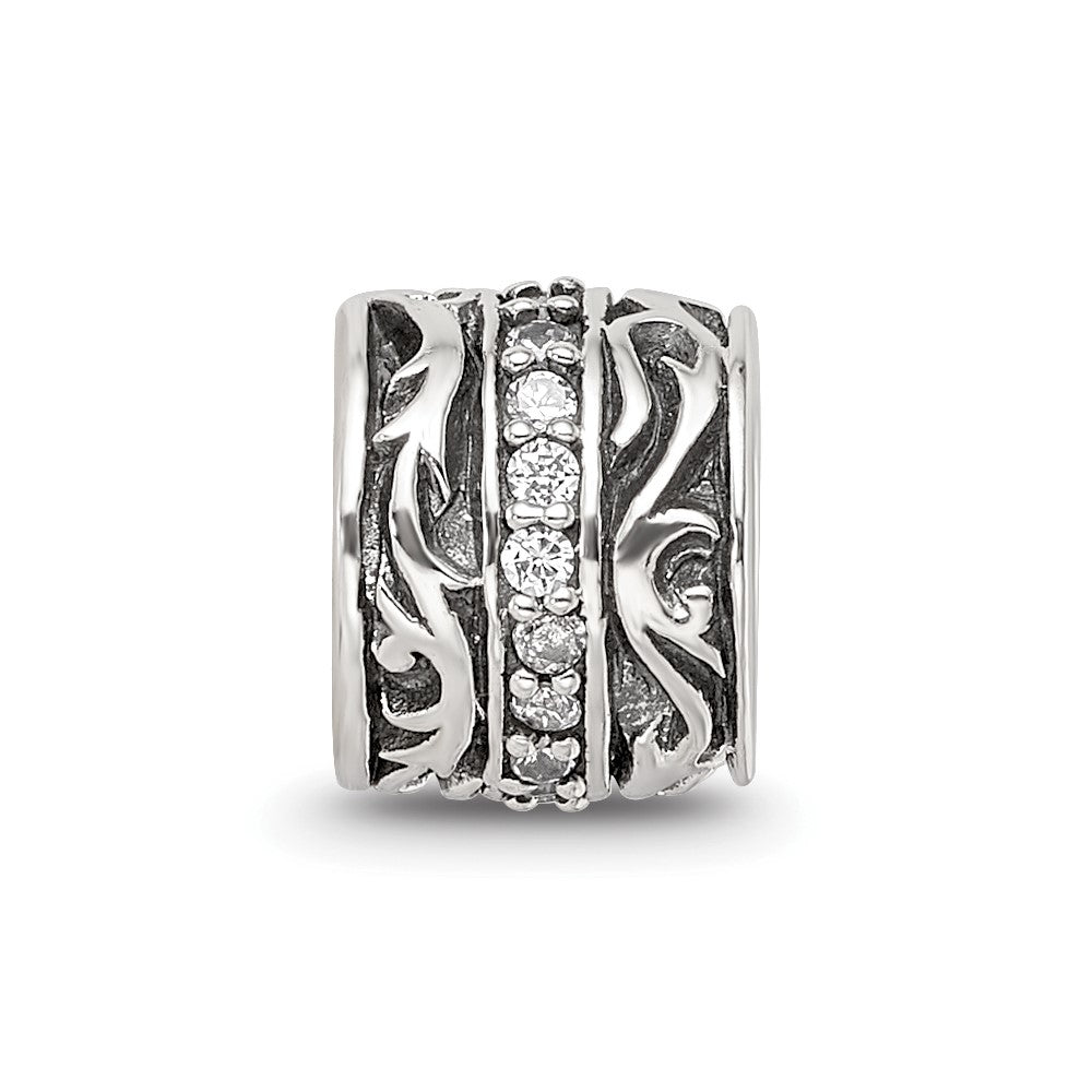 Sterling Silver Reflections CZ Antiqued Swirl Design Bead