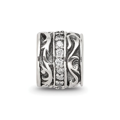 Sterling Silver Reflections CZ Antiqued Swirl Design Bead