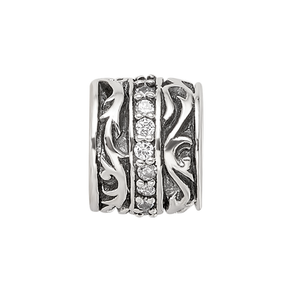Sterling Silver Reflections CZ Antiqued Swirl Design Bead