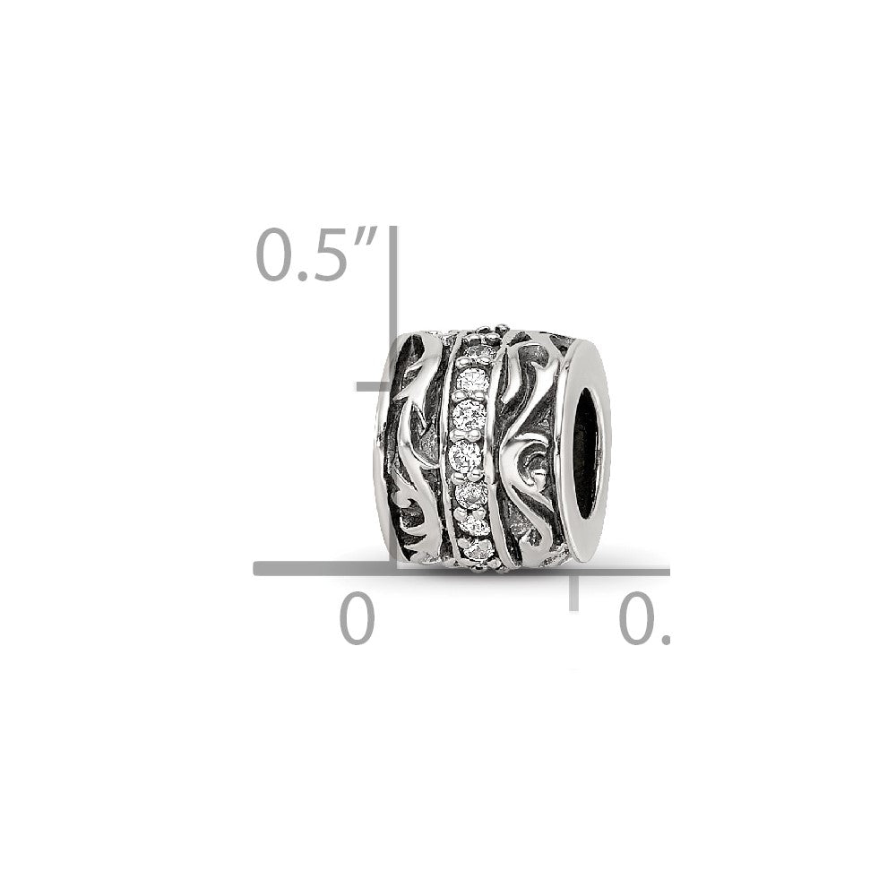 Sterling Silver Reflections CZ Antiqued Swirl Design Bead