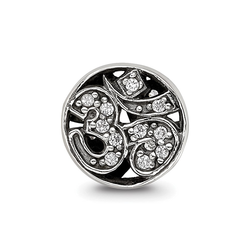 Sterling Silver Reflections Antiqued CZ Om Symbol Bead