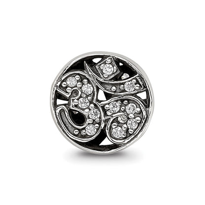Sterling Silver Reflections Antiqued CZ Om Symbol Bead