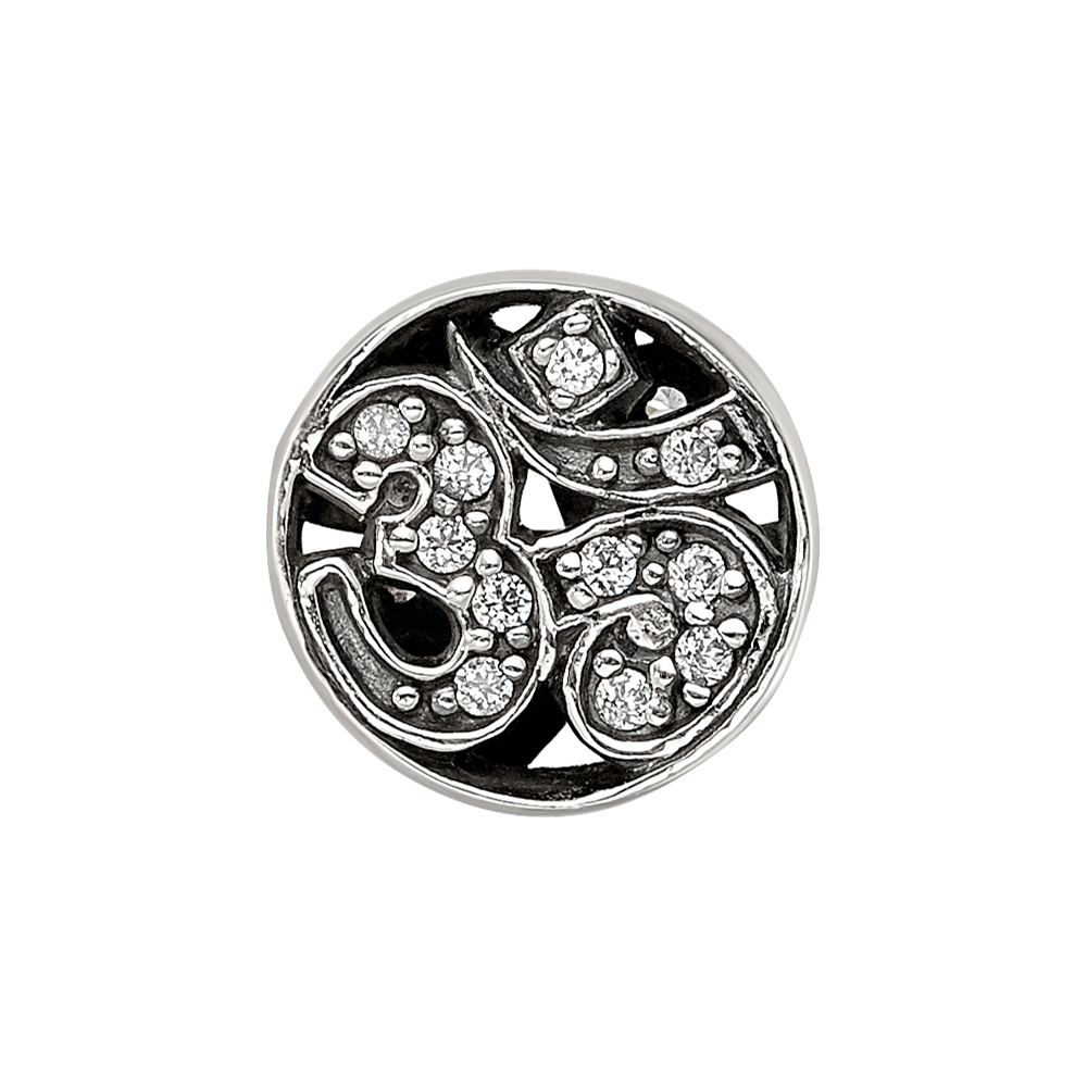 Sterling Silver Reflections Antiqued CZ Om Symbol Bead
