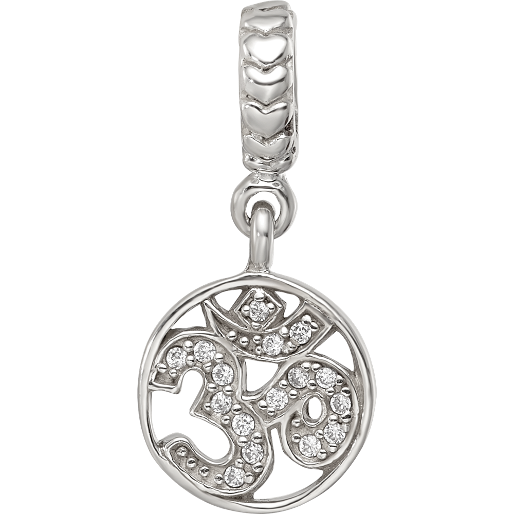 Sterling Silver Reflections CZ Om Symbol Dangle Bead