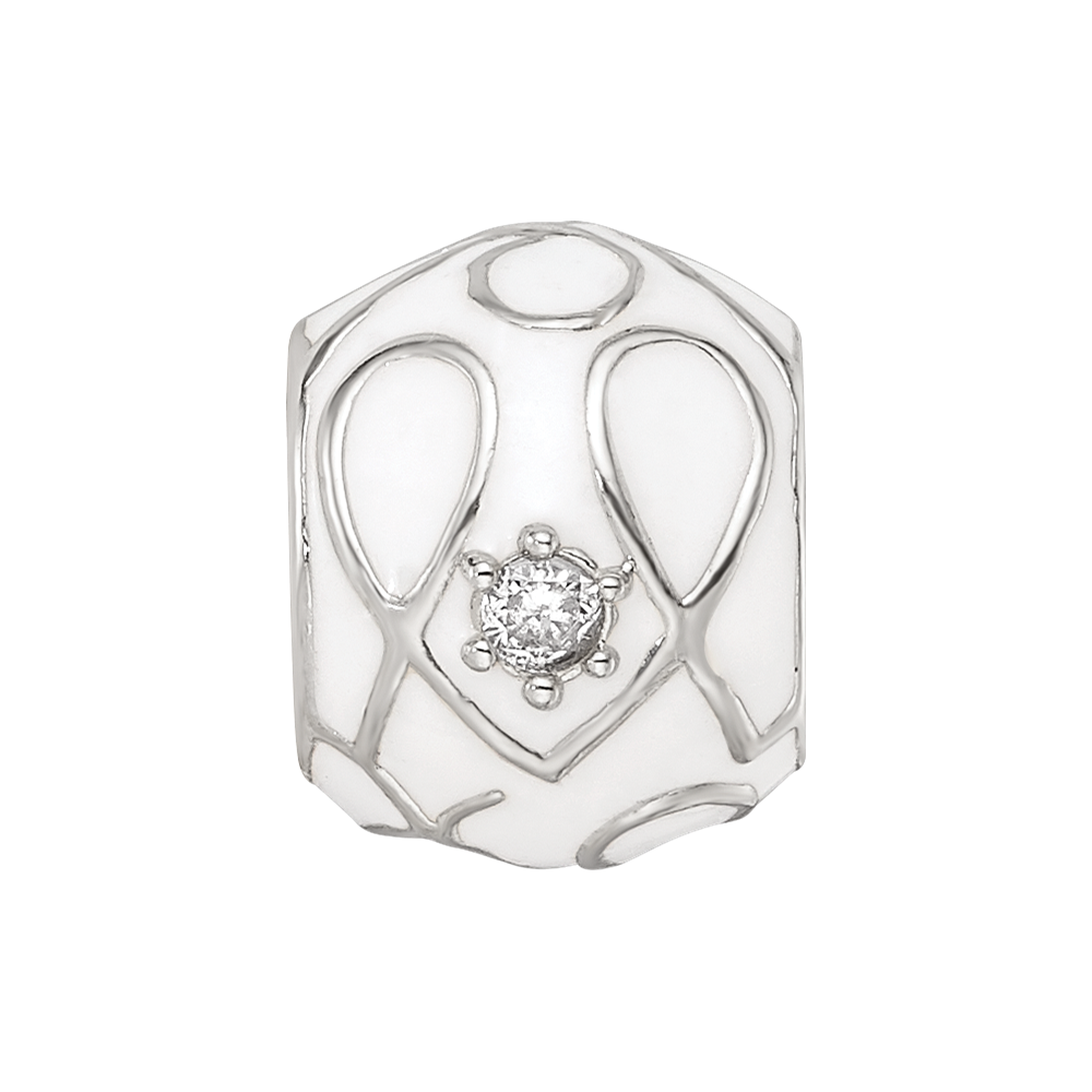 Sterling Silver Reflections White Enamel CZ Loop Pattern Bead