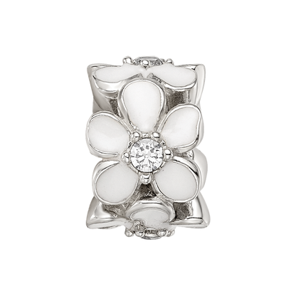 Sterling Silver Reflections White Enamel CZ Floral Bead