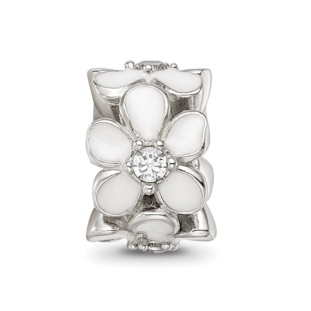 Sterling Silver Reflections White Enamel CZ Floral Bead