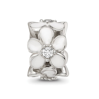 Sterling Silver Reflections White Enamel CZ Floral Bead