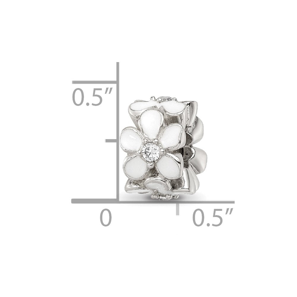 Sterling Silver Reflections White Enamel CZ Floral Bead
