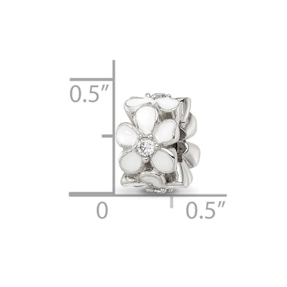 Sterling Silver Reflections White Enamel CZ Floral Bead
