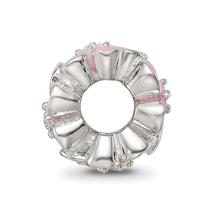 Sterling Silver Reflections Pink Enamel CZ Floral Bead