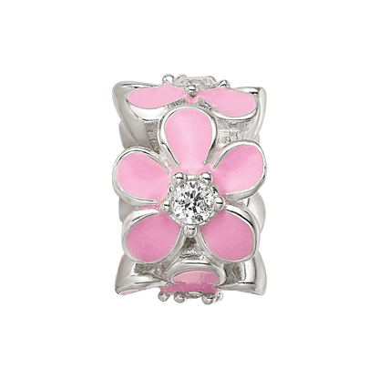 Sterling Silver Reflections Pink Enamel CZ Floral Bead