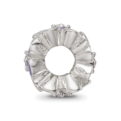 Sterling Silver Reflections Purple Enamel CZ Floral Bead