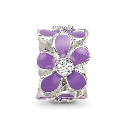 Sterling Silver Reflections Purple Enamel CZ Floral Bead