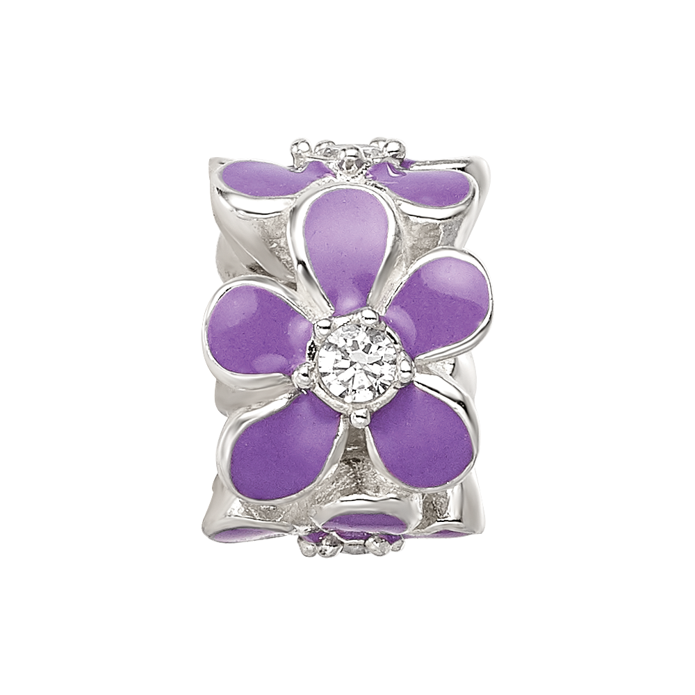 Sterling Silver Reflections Purple Enamel CZ Floral Bead