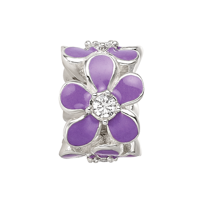 Sterling Silver Reflections Purple Enamel CZ Floral Bead