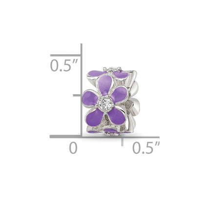 Sterling Silver Reflections Purple Enamel CZ Floral Bead