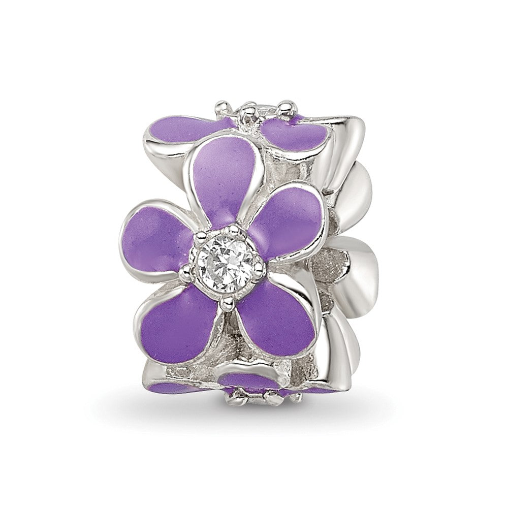 Sterling Silver Reflections Purple Enamel CZ Floral Bead