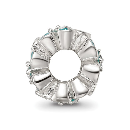 Sterling Silver Reflections Teal Enamel CZ Floral Bead