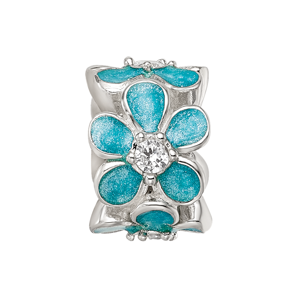 Sterling Silver Reflections Teal Enamel CZ Floral Bead