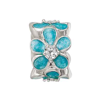 Sterling Silver Reflections Teal Enamel CZ Floral Bead