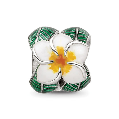 Sterling Silver Reflections Enamel Flower & Leaves Round Bead