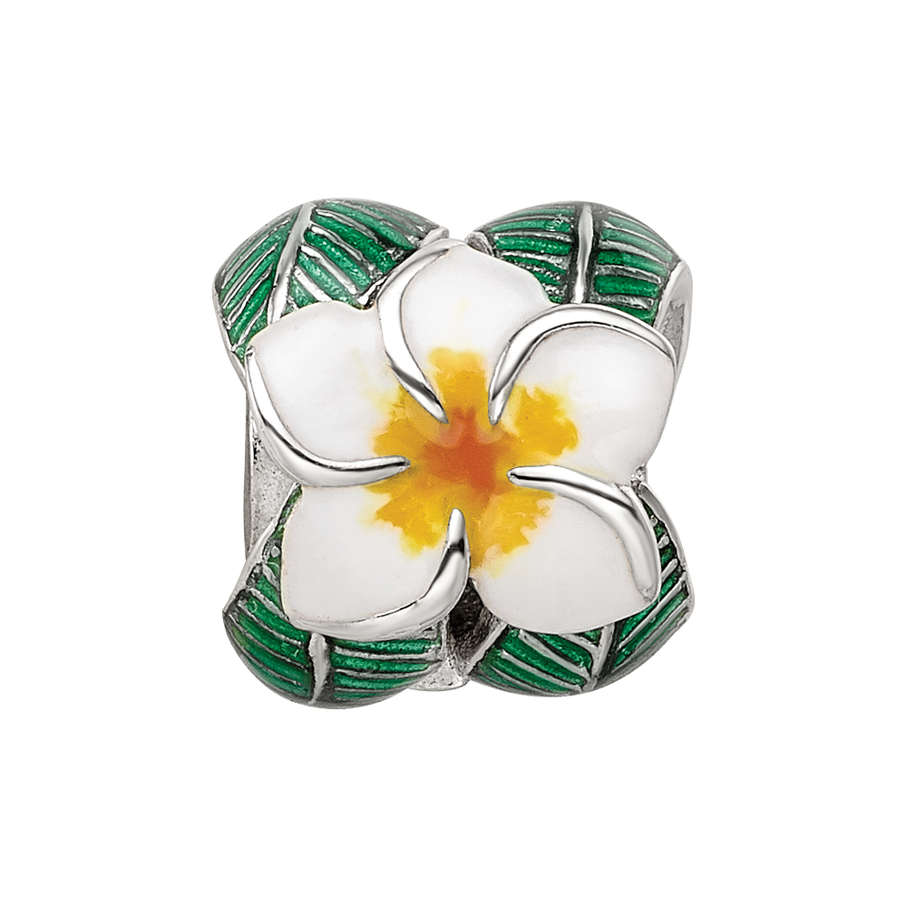 Sterling Silver Reflections Enamel Flower & Leaves Round Bead