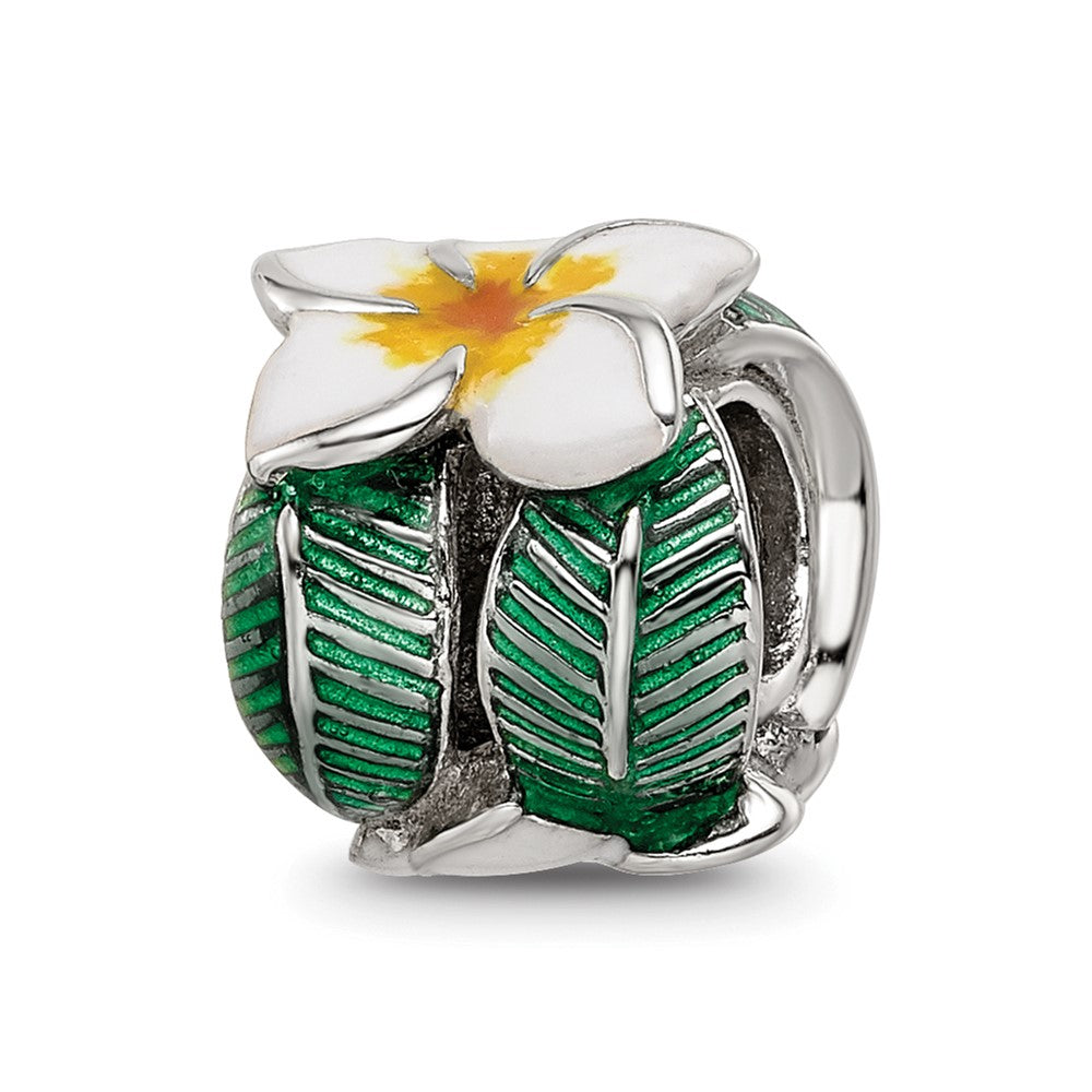 Sterling Silver Reflections Enamel Flower & Leaves Round Bead