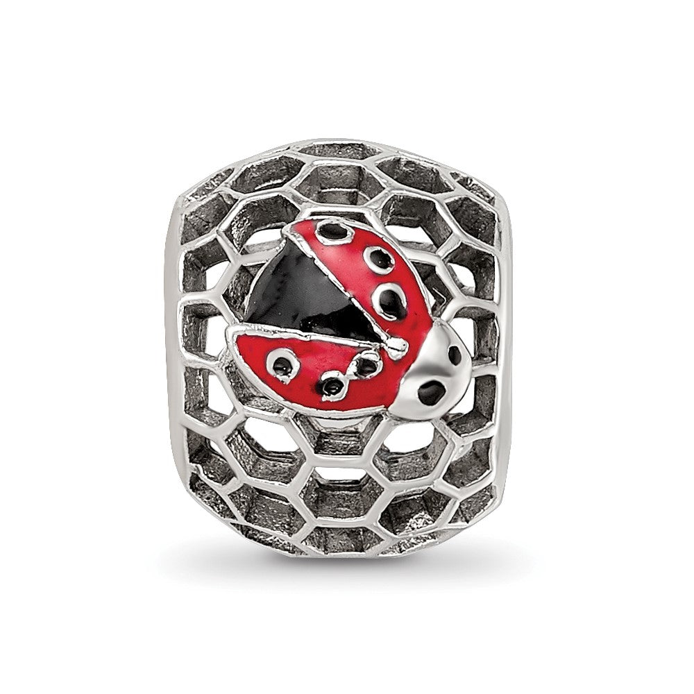 Sterling Silver Reflections Rhodium-plated Enamel Lady Bug Bead