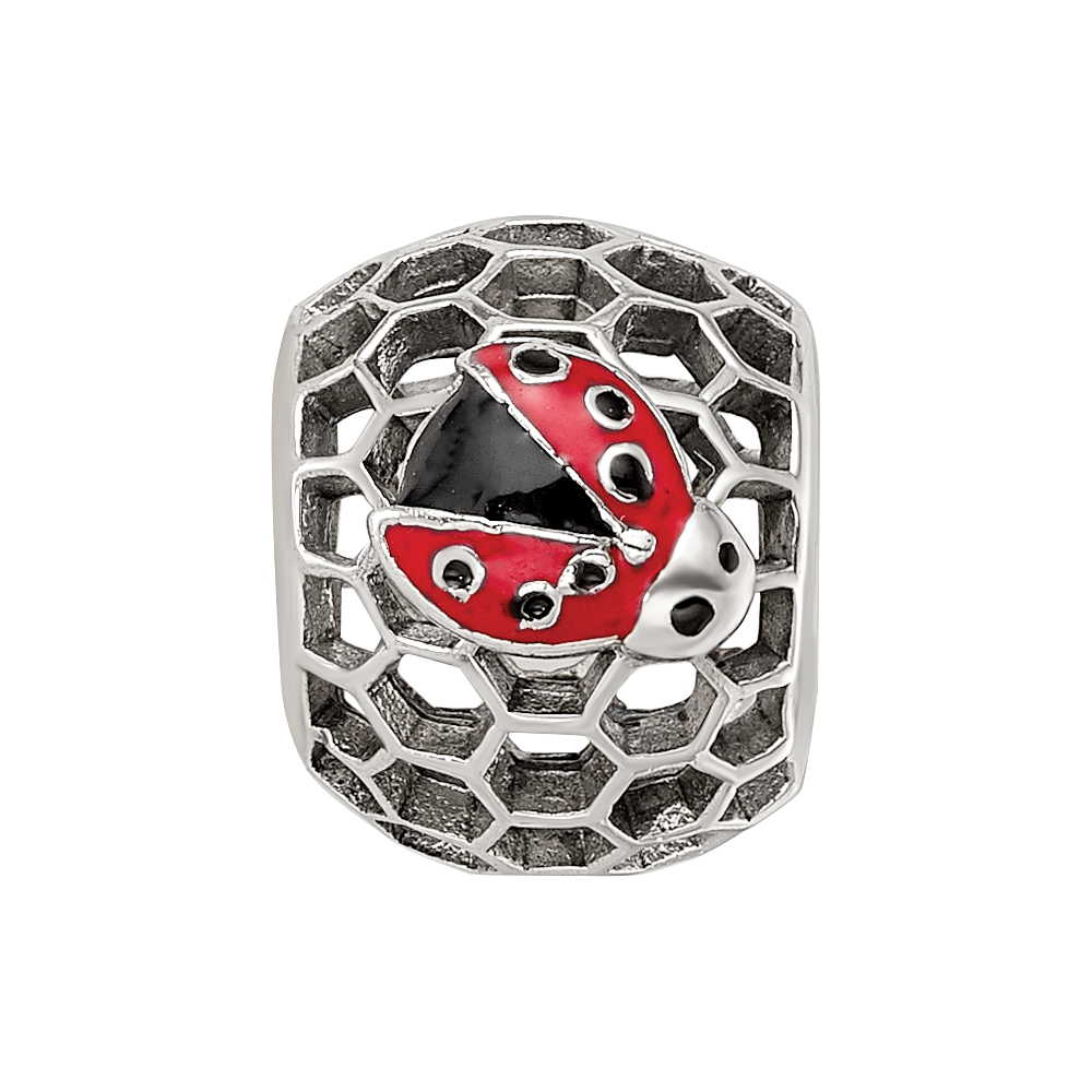 Sterling Silver Reflections Rhodium-plated Enamel Lady Bug Bead