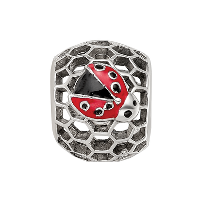 Sterling Silver Reflections Rhodium-plated Enamel Lady Bug Bead
