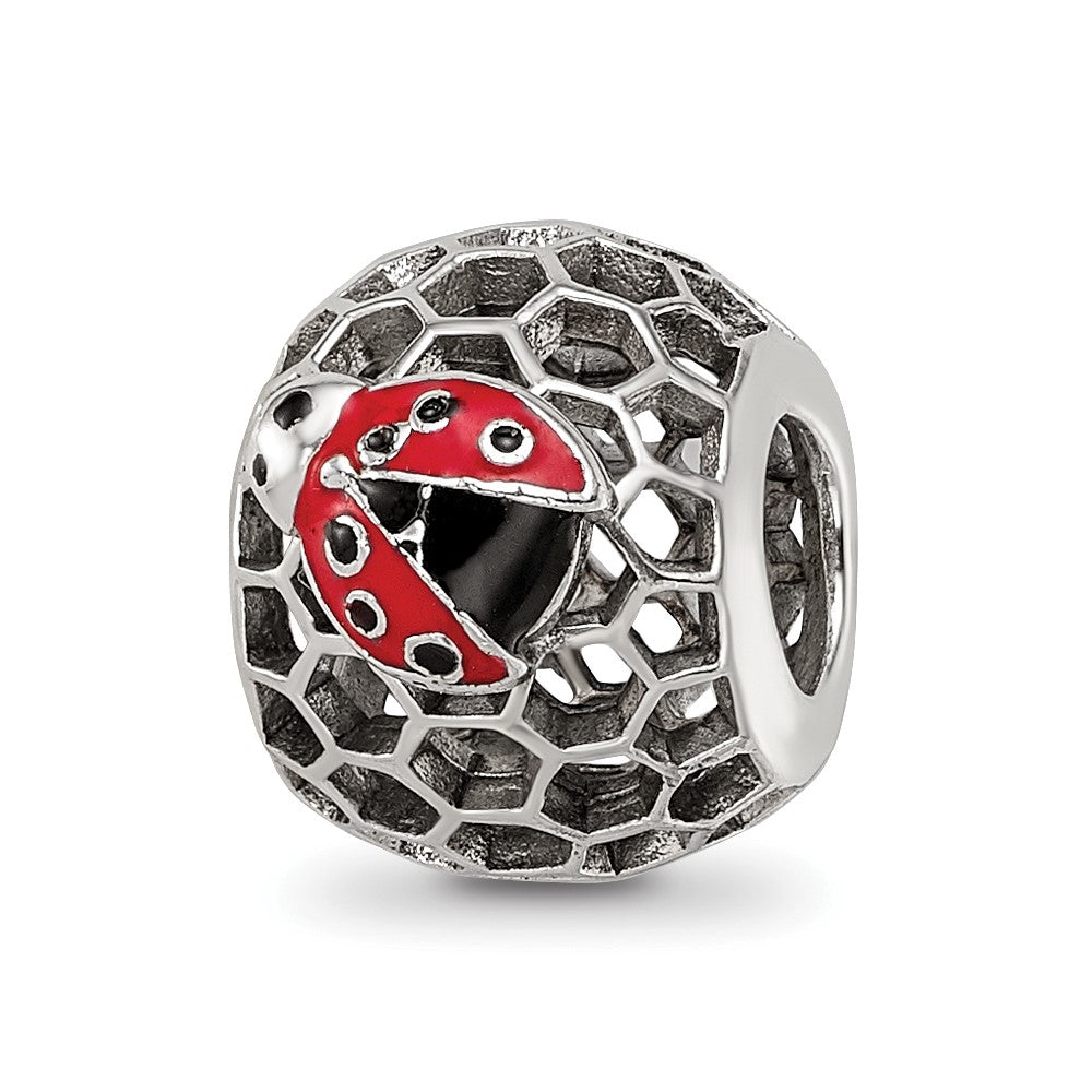 Sterling Silver Reflections Rhodium-plated Enamel Lady Bug Bead