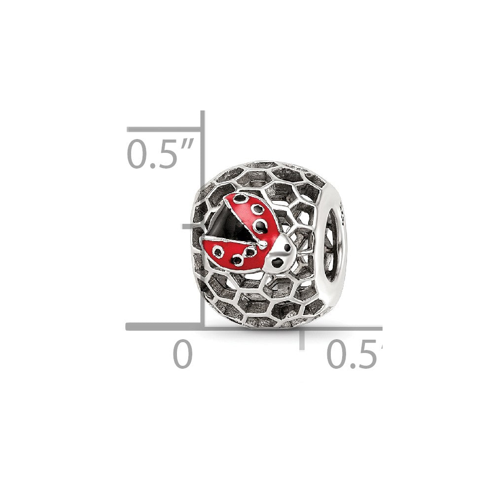 Sterling Silver Reflections Rhodium-plated Enamel Lady Bug Bead