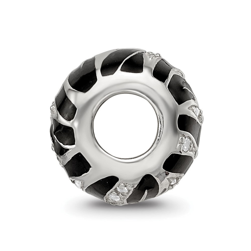 Sterling Silver Reflections Black Enamel Striped CZ Bead