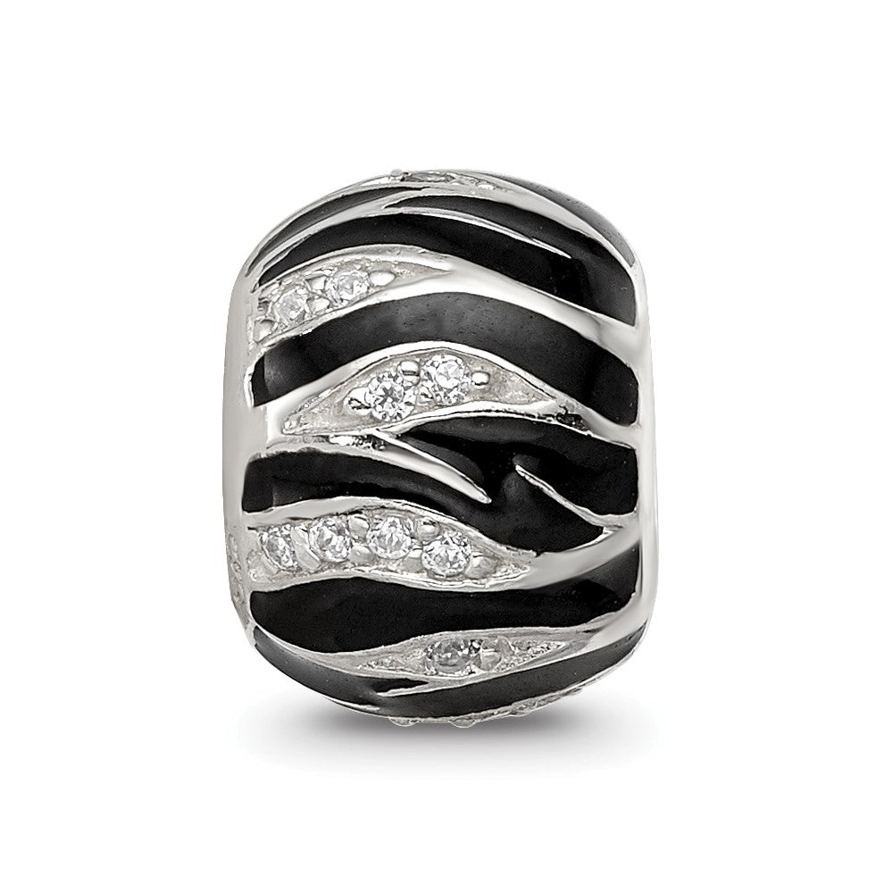 Sterling Silver Reflections Black Enamel Striped CZ Bead