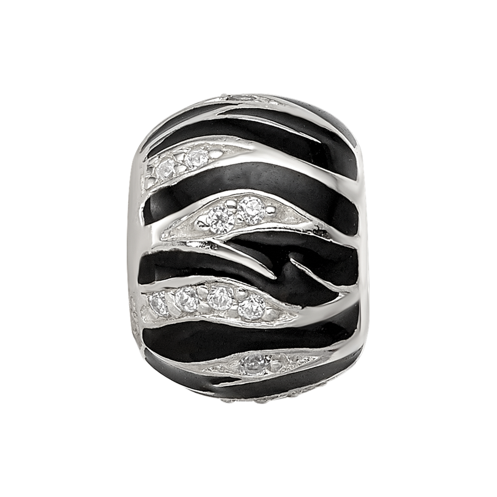 Sterling Silver Reflections Black Enamel Striped CZ Bead