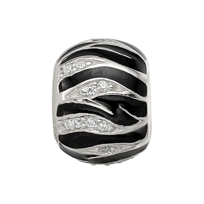 Sterling Silver Reflections Black Enamel Striped CZ Bead