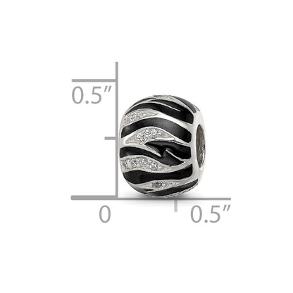 Sterling Silver Reflections Black Enamel Striped CZ Bead