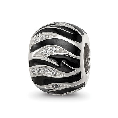 Sterling Silver Reflections Black Enamel Striped CZ Bead