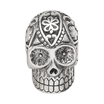 Sterling Silver Reflections Antiqued Calaveras Skull Bead