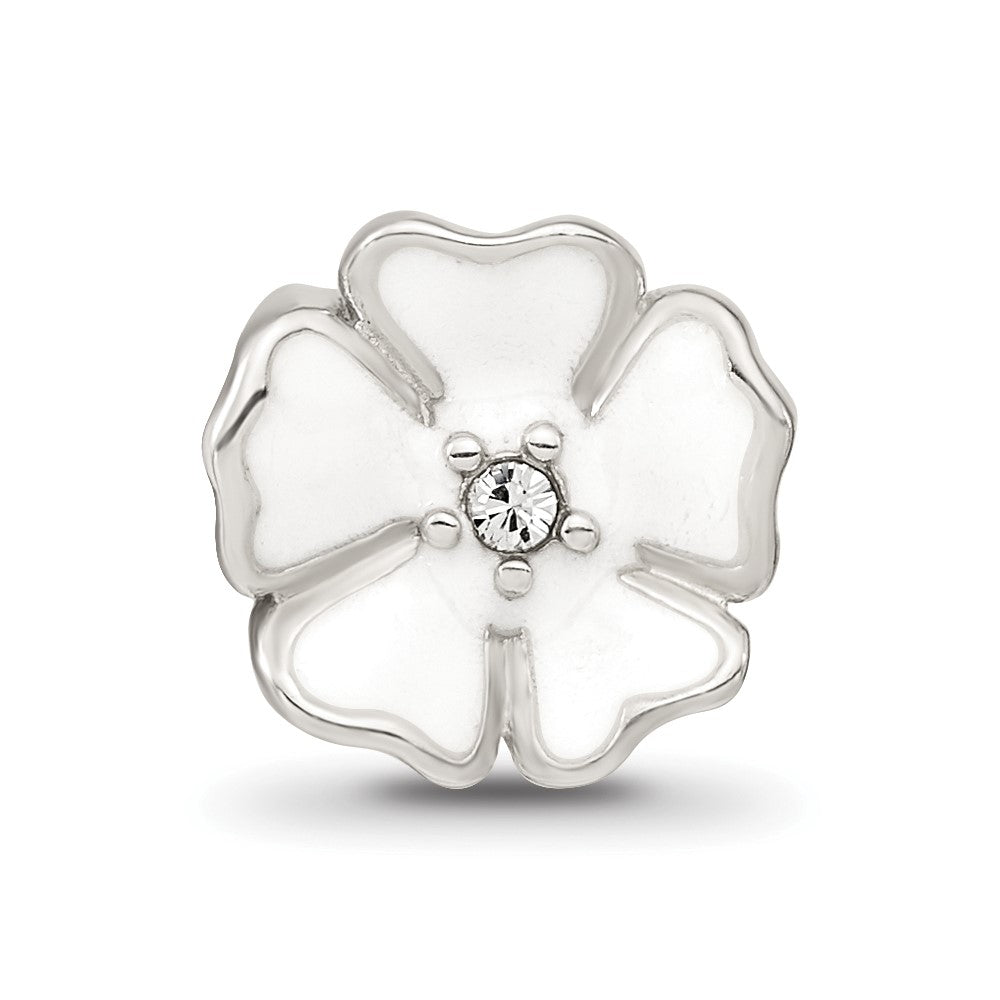 Sterling Silver Reflections White Enamel CZ Flower Bead