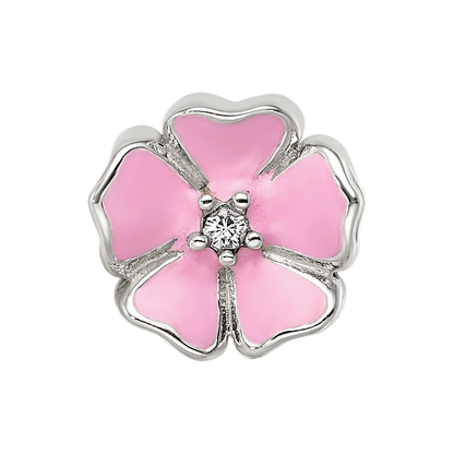 Sterling Silver Reflections Pink Enamel CZ Flower Bead