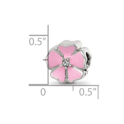 Sterling Silver Reflections Pink Enamel CZ Flower Bead